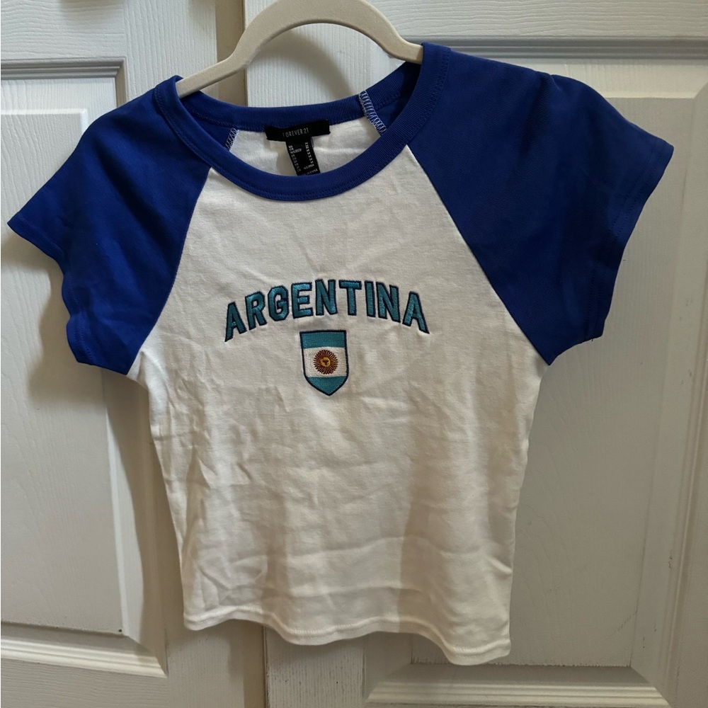 Blue and white Argentina baby tee